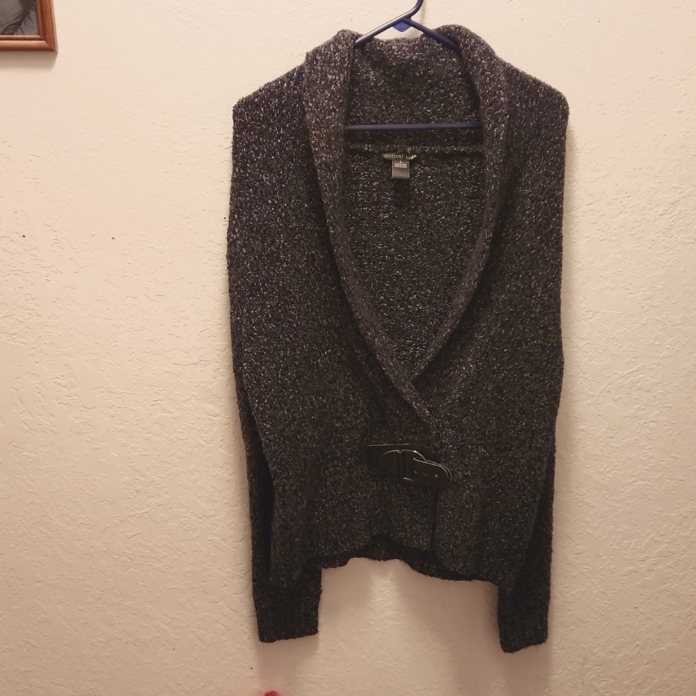 Womens L August Silk dark blue belted sweater